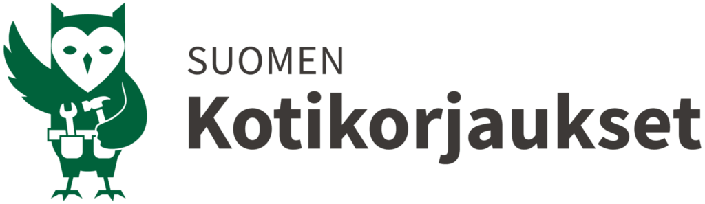 Logo, jossa vihreä pöllö ja teksti Suomen Kotikorjaukset.