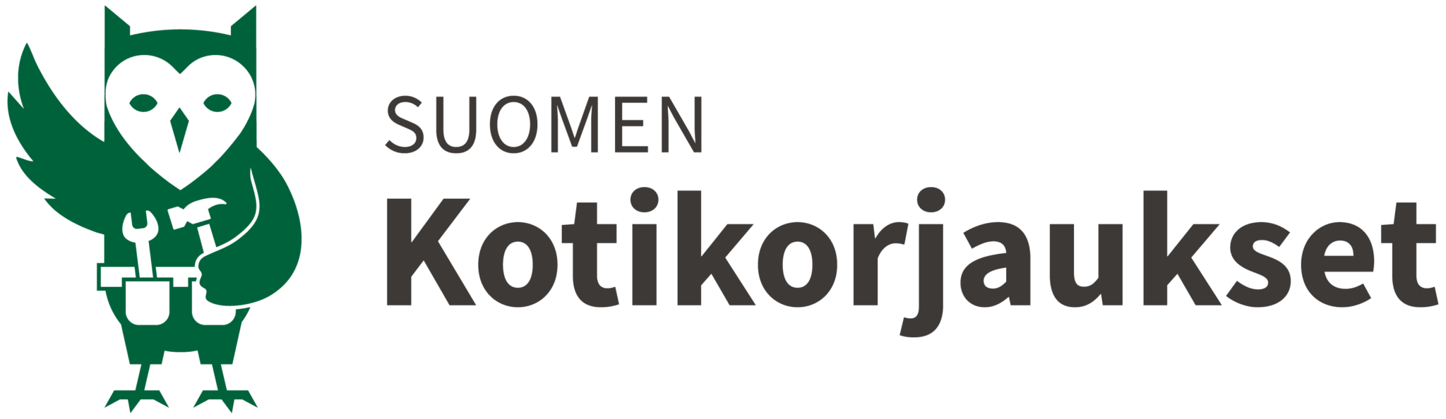 Logo, jossa vihreä pöllö ja teksti Suomen Kotikorjaukset.
